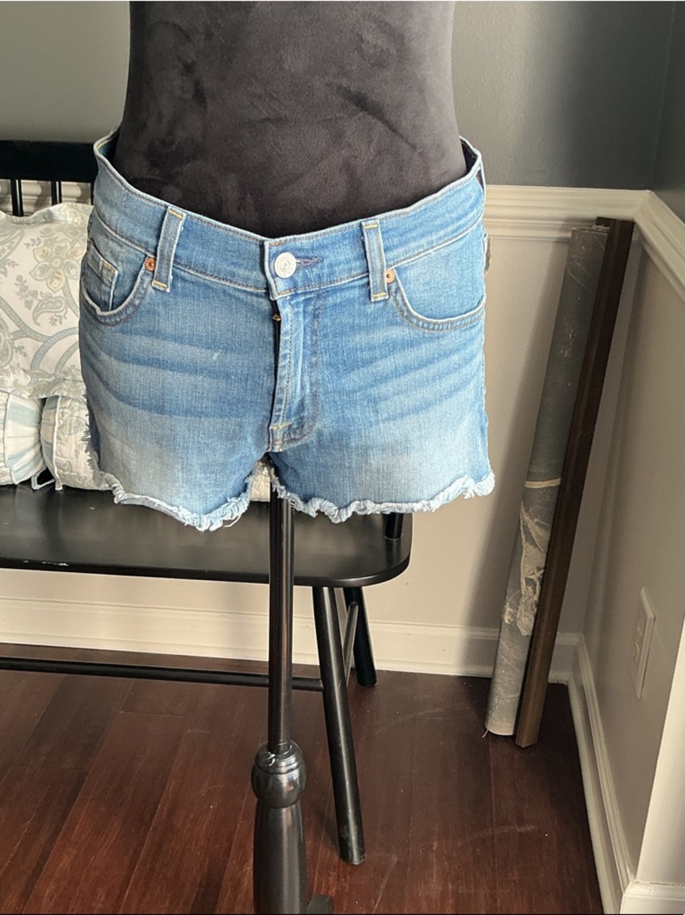 7 For All Mankind Light Blue Denim Frayed Hem Shorts